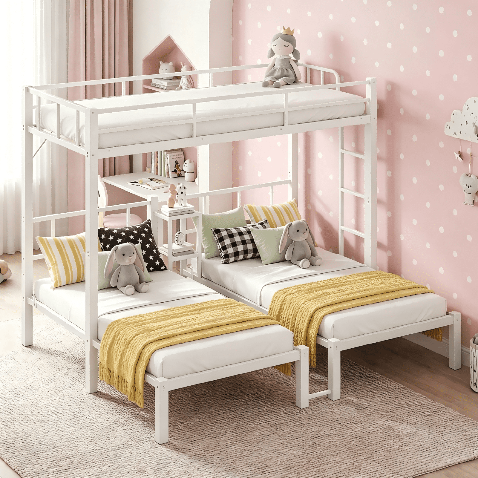 【tak】ベッド Ktaxon Metal Twin Triple Bunk Bed, Twin over Twin over Twin XL Bed