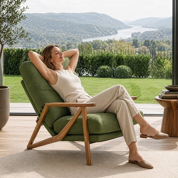 Ktaxon Mid Century Chenille Accent Chair, 5 Position Adjustable Recliner Chair, Rubber Wood Frame Lounge Chair for Living Room Bedroom Office Green