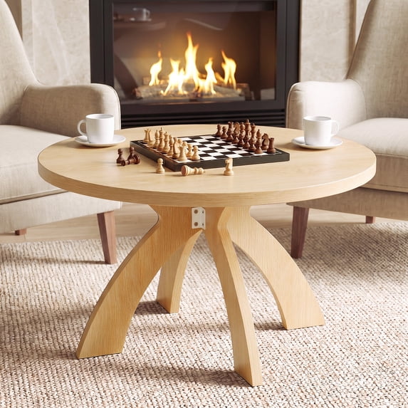 Ktaxon Mid-Century Coffee Table, 31.5" Wood Central Table with Cross Legs, Multifunctional Snack Table Compact Round Table for Living Room, Apartment, Small Spaces, Wood