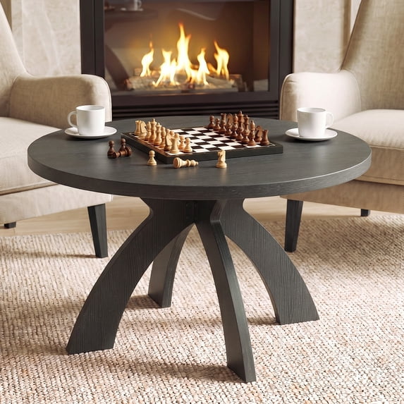 Ktaxon Mid-Century Coffee Table, 31.5" Wood Central Table with Cross Legs, Multifunctional Snack Table Compact Round Table for Living Room, Apartment, Small Spaces, Black
