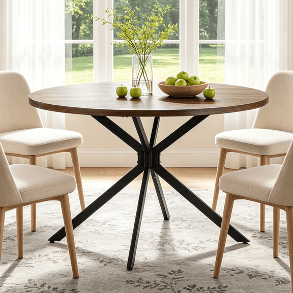 Ktaxon Mid-Century Dining Table for 4, Round 42" Kitchen Table with Cross Legs, Simplistic Dining Room Breakfast Table, Multi-Funtional Use for Small Spaces, Apartment, Walnut