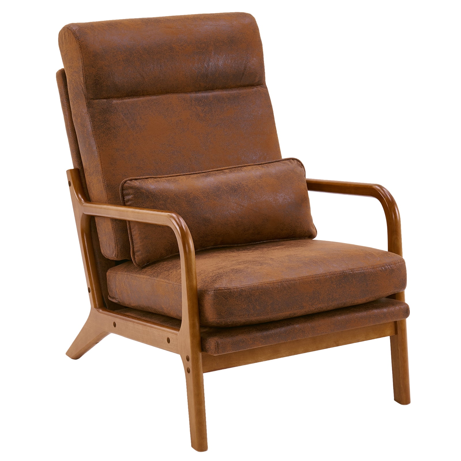 Ktaxon Mid Century Modern Accent Chair, Bronzing Cloth Fabric Armchair,  High Back Single Sofa with Solid Wood Frame Brown