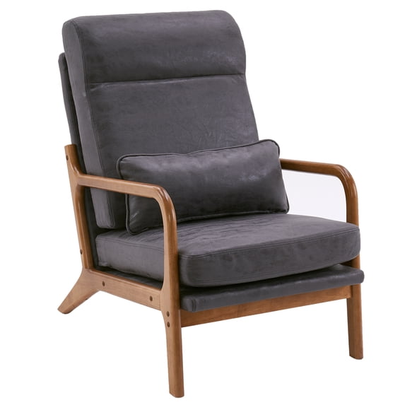 Ktaxon Mid Century Modern Accent Chair, Bronzing Cloth Fabric Armchair, High Back Single Sofa with Solid Wood Frame Dark Gray