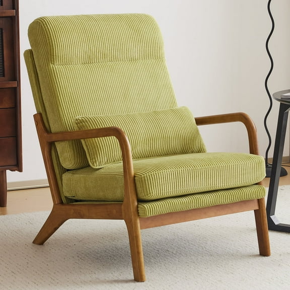 Ktaxon Mid Century Modern Accent Chair, Corduroy Armchair, High Back Single Sofa with Solid Wood Frame Olive Green