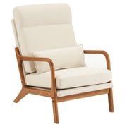 Ktaxon Mid Century Modern Accent Chair, Linen Fabric Armchair, High Back Single Sofa with Solid Wood Frame Beige