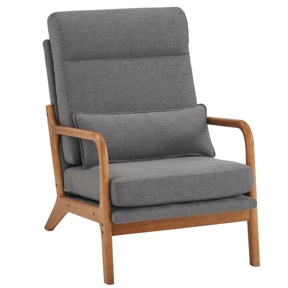 Ktaxon Mid Century Modern Accent Chair, Linen Fabric Armchair, High Back Single Sofa with Solid Wood Frame Dark Gray