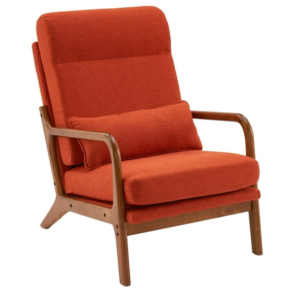 Ktaxon Mid Century Modern Accent Chair, Linen Fabric Armchair, High Back Single Sofa with Solid Wood Frame Orange