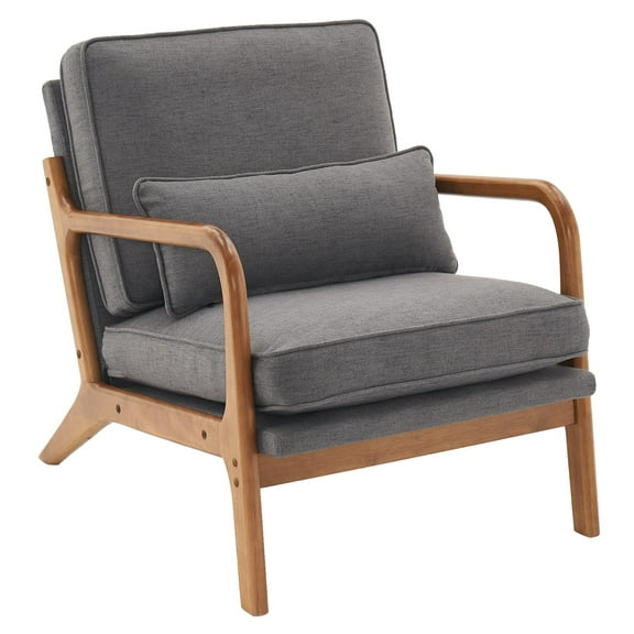 Ktaxon Mid Century Modern Accent Chair, Linen Fabric Armchair with Solid Wood Frame Dark Gray