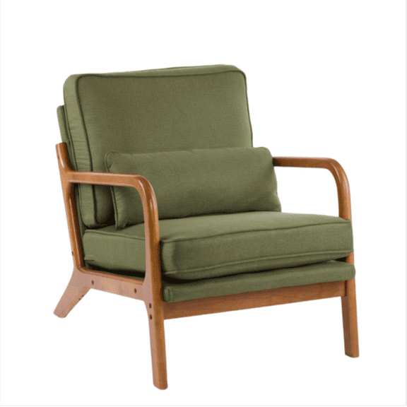 Ktaxon Mid Century Modern Accent Chair, Linen Fabric Armchair with Solid Wood Frame Green