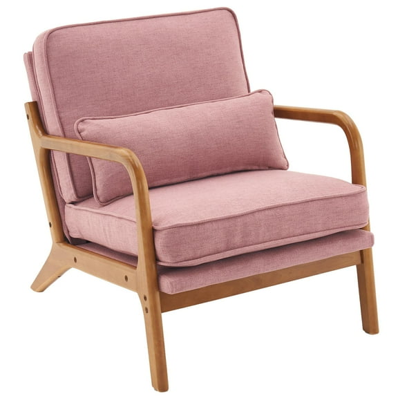 Ktaxon Mid Century Modern Accent Chair, Linen Fabric Armchair with Solid Wood Frame Pink