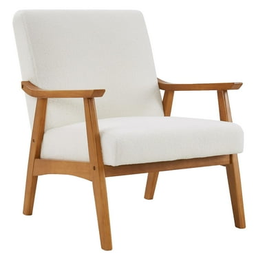 Ktaxon Mid-Century Modern Arm Chair with Solid Wood Frame,Teddy Velvet Fabric Club Chair,Beige