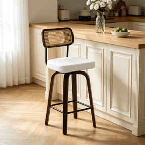 Ktaxon Mid-Century Modern Bar Stools 1 Pcs, Swivel Barstools 26" Counter Height with Padded Seat, Footrest & Backrest, Breakfast Kitchen Stools for Dining Room, Cafe, Bar Counter, White