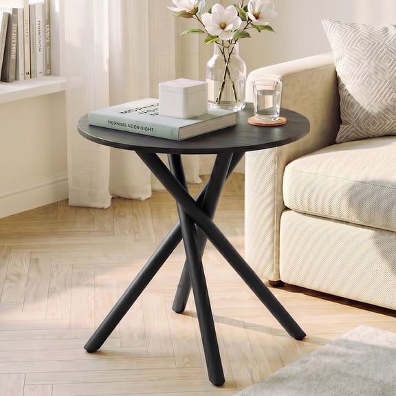 Ktaxon Mid-Century Modern Side Table, Sofa Side Round Table 23.6" Farmhouse End Table with Cross Legs, Adjustable feet for Livinng Room, Bedroom, Home, Black