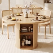 Ktaxon Mid-Century Round Dining Table for 4, 47" Modern Dining Room Table with 2-Tier Storage for Kitchen, Dining Room, Home, Oak