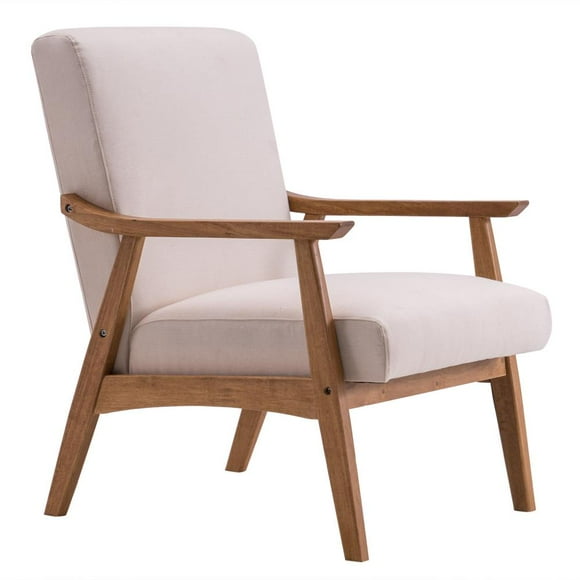 Ktaxon Mid-century Modern Arm Chair with Solid Wood Frame, Linen Fabric Lounge Chair Club Chair,Beige