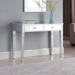Ktaxon Mirrored Computer Desk,Writing Desk with 2 Drawers,Home Office Study Work Table Furniture,Mirrored Console Desk,Makeup Table,Silver