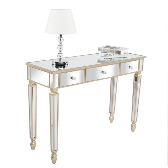 Ktaxon Mirrored Console Table Sofa Vanity Table with 3 Drawers Entryway Table with Storage for Hallway, Living Room, Foyer