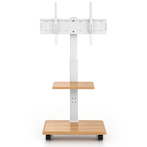 Ktaxon Swivel Floor TV Stand Mount for 32-70 Inch TVs, Dual-Shelf Rolling TV Stand, Max VESA 600x400, Light Oak