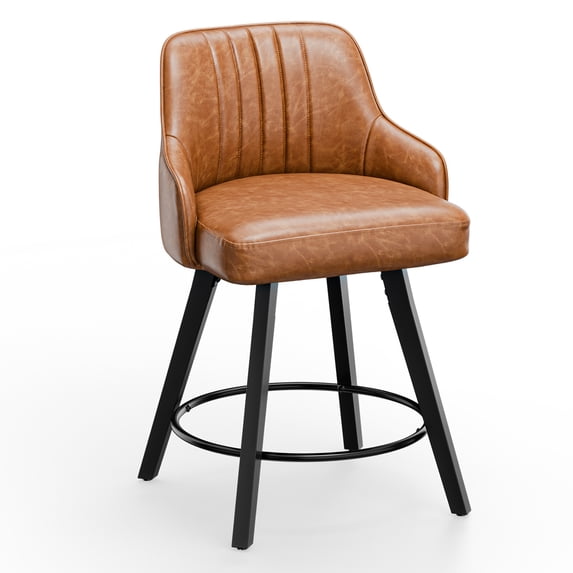 Ktaxon Modern 24in Bar Stools, Swivel Barstool with Thick Padded Backrest and Wood Legs, Bar Height Bar Chairs 1 PCS for Kitchen Island, Home Bar, Breakfast Counter, Brown