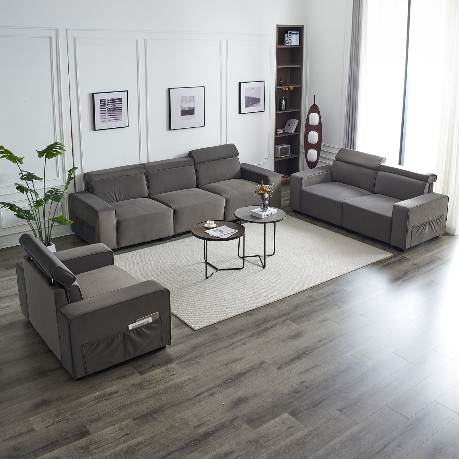 Ktaxon Modern 3 Piece Living Room Sectional Sofa Set, Upholstered Couch