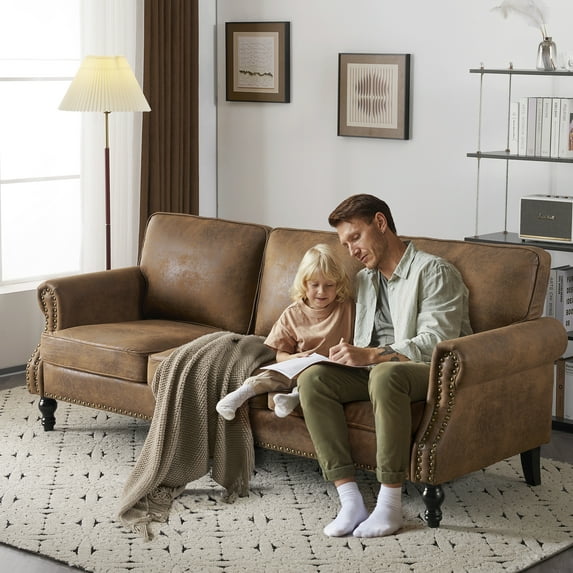 Ktaxon Modern 3 Seater Sofa Extra Deep American Style Couch for Bedroom, Office, Apartment, Dorm Bronzing Cloth Brown