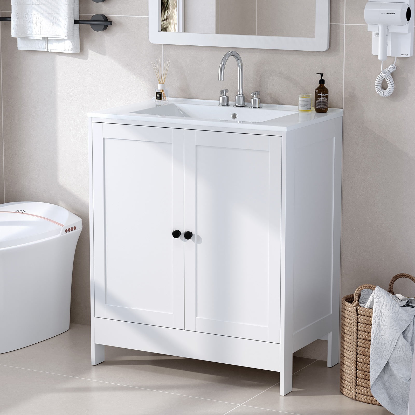 Split Vanity Ktaxon Modern 30'' Bathroom Vanity Set with Sink Ceramic Top & Double ...
