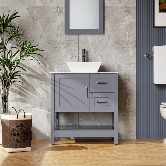Ktaxon Modern 30 Inch Bathroom Vanity with Sink and Mirror ...