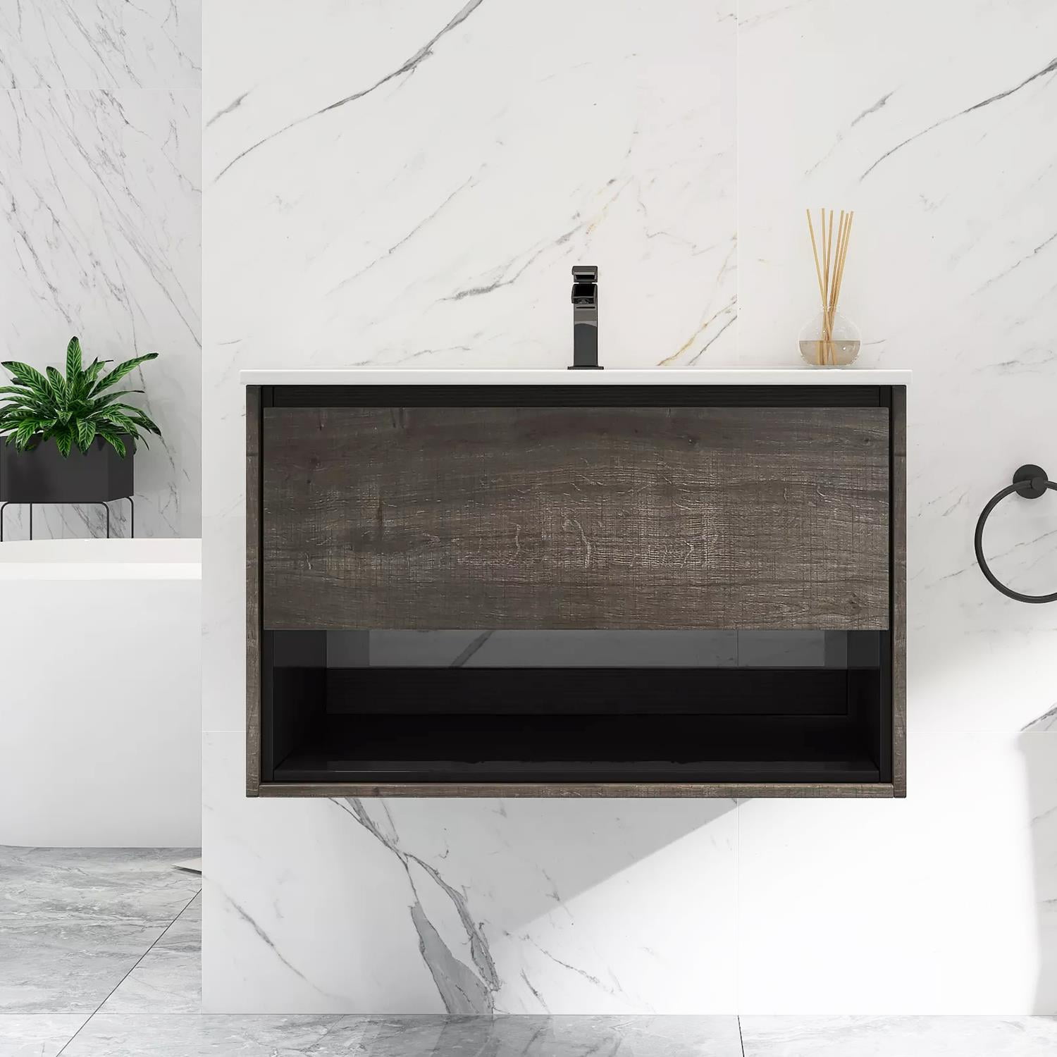 Ktaxon Modern 36 Inch Floating Bathroom Vanity with Sink, Wall Mounted