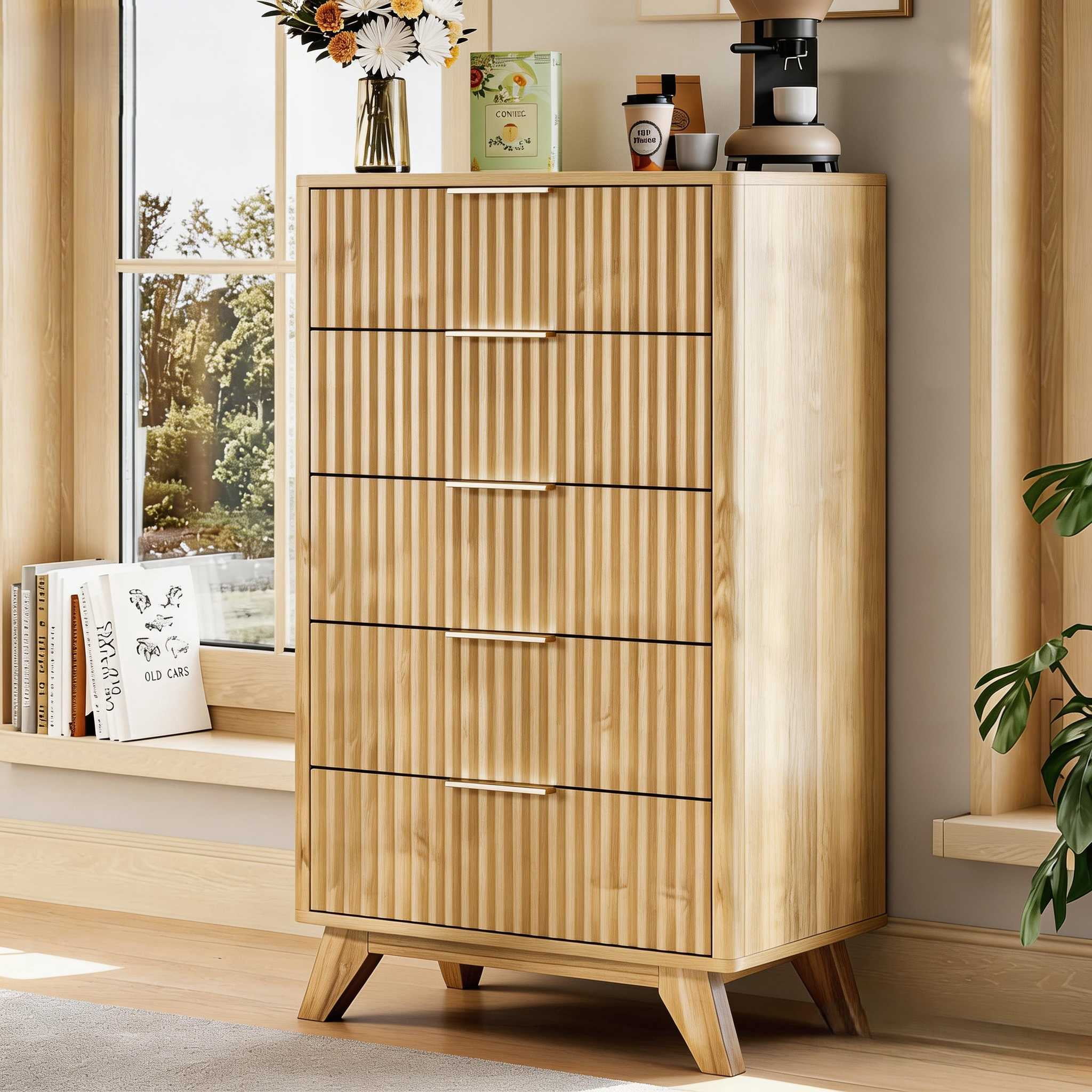 5 drawer mid century modern dresser Grain Wood Furniture Mid Century 5-Drawer Chest