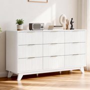 Ktaxon Modern 9 Drawer Dresser Fluted Wood Chest of Drawers with Soft Close Slides Storage Cabinet for Bedroom, Living Room, Entryway White