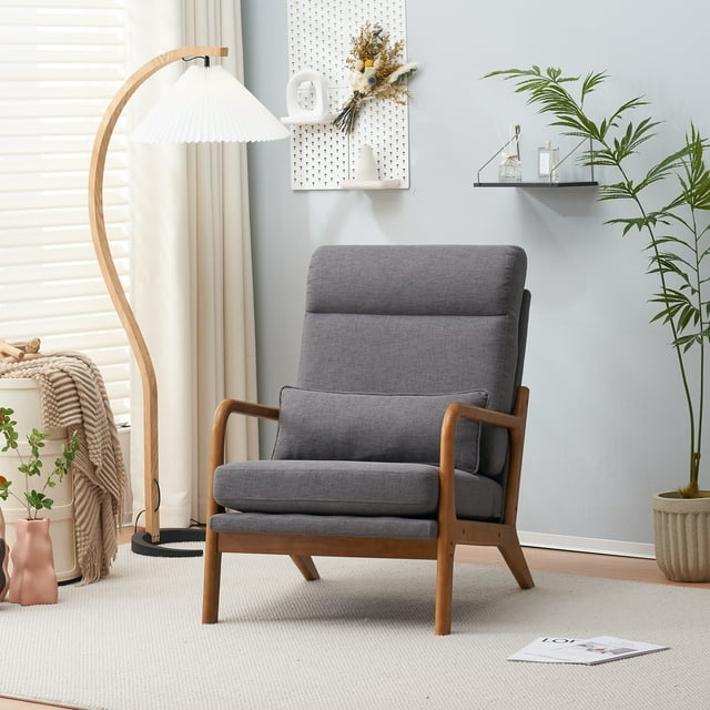 Ktaxon Modern Accent Chair, High Back Armchair, Linen Fabric Single Sofa with Solid Wood Frame