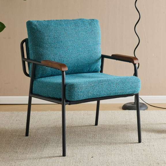 Ktaxon Modern Accent Chair, Linen Fabric Single Sofa, Rubberwood Armrests, Metal Frame Ideal for Lounge Spaces Blue-Green