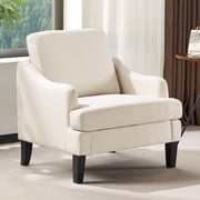 Ktaxon Modern Accent Chair, Linen Single Sofa with Wood Legs, Reading Armchair for Living Room, Bedroom, Office Beige