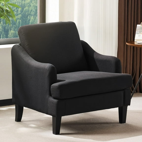 Ktaxon Modern Accent Chair, Linen Single Sofa with Wood Legs, Reading Armchair for Living Room, Bedroom, Office Black