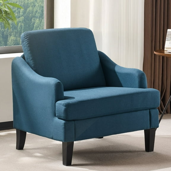 Ktaxon Modern Accent Chair, Linen Single Sofa with Wood Legs, Reading Armchair for Living Room, Bedroom, Office Blue
