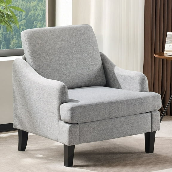 Ktaxon Modern Accent Chair, Linen Single Sofa with Wood Legs, Reading Armchair for Living Room, Bedroom, Office Gray