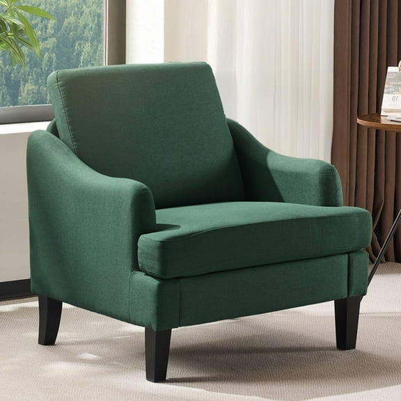 Ktaxon Modern Accent Chair, Linen Single Sofa with Wood Legs, Reading Armchair for Living Room, Bedroom, Office Green