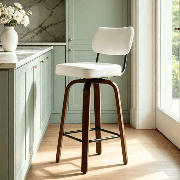 Ktaxon Modern Bar Stools 1 Pcs, 26in Counter Height Bar Stools with Padded Seat and Backrest, Ideal for Dining Room, Cafe, Bar, Kitchen Island, White