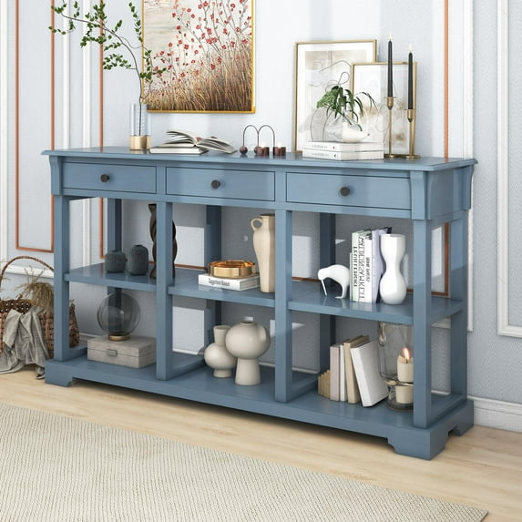 Ktaxon Modern Console Table with 3 Drawers and 3 Storage Shelves, 58" Sofa Table Narrow Long Entryway Table for Living Room, Hallway, Foyer, Kitchen, Office, Blue