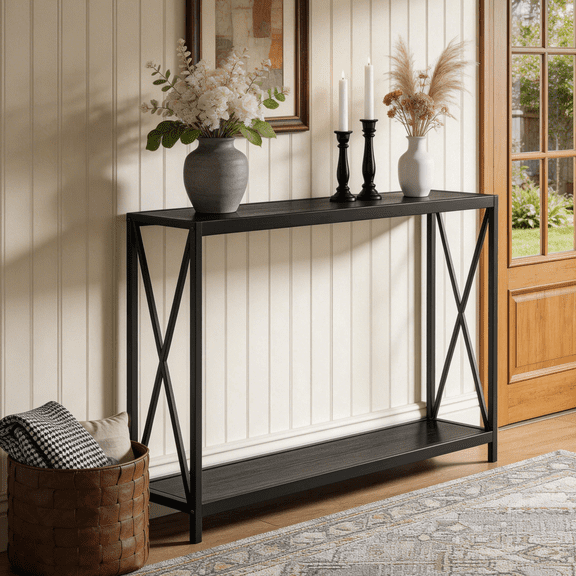 Ktaxon Modern Console Table, Simplistic Entryway Table, Long Narrow Sofa Side Table TV Stand with Sturdy Metal Frame, Black