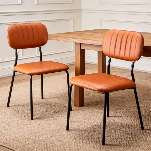 Ktaxon Modern Dining Chairs Set of 2, Mid-Century Kitchen Side Chairs PU Padded with Sturdy Metal Frame, 2 Pieces Stackable Chairs Perfect for Small Space, Apartment, Warm Brown