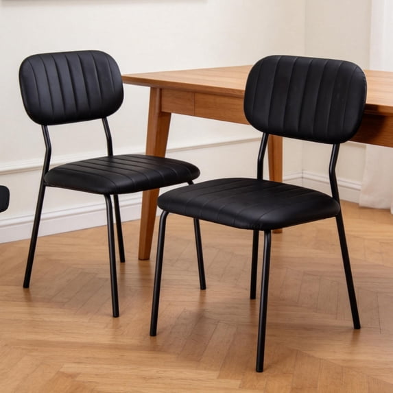 Ktaxon Modern Dining Chairs Set of 2, Mid-Century Kitchen Side Chairs PU Padded with Sturdy Metal Frame, 2 Pieces Stackable Chairs Perfect for Small Space, Apartment, Modern Black