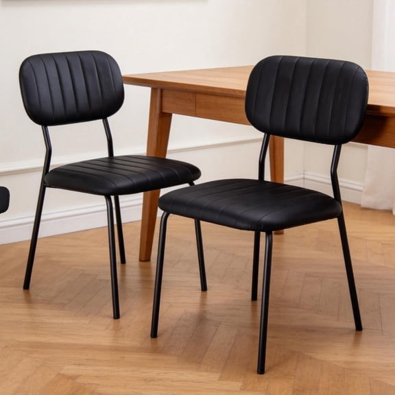 Ktaxon Modern Dining Chairs Set of 2, Mid-Century Kitchen Side Chairs PU Padded with Sturdy Metal Frame, 2 Pieces Stackable Chairs Perfect for Small Space, Apartment, Modern Black