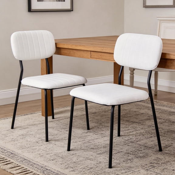 Ktaxon Modern Dining Chairs Set of 2, Mid-Century Kitchen Side Chairs PU Padded with Sturdy Metal Frame, 2 Pieces Stackable Chairs Perfect for Small Space, Apartment, Clean White