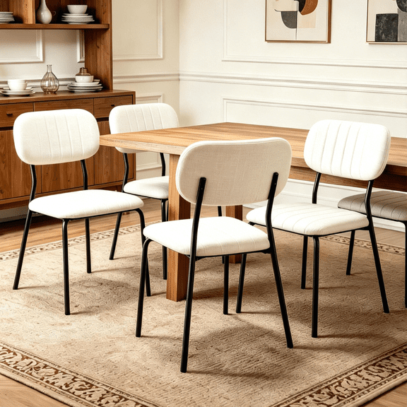 Ktaxon Modern Dining Chairs Set of 4, Mid-Century Kitchen Side Chairs PU Padded with Sturdy Metal Frame, 4 Pieces Stackable Chairs Perfect for Small Space, Apartment, Clean White