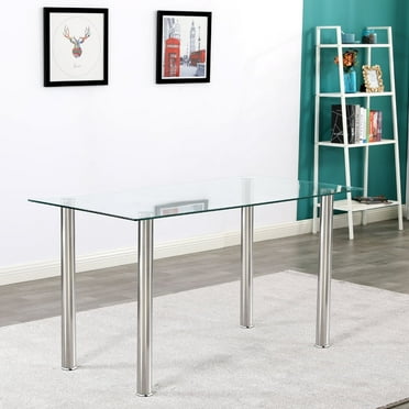 Ktaxon Modern Dining Table 53" Kitchen Table Glass Dinner Breakfast Table for 6 Person with Metal Legs Sliver