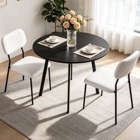 Ktaxon Modern Dining Table and Chairs Set for 2, Round 35.5" Dining Table with 2 Stackable Padded Side Chairs, 3 Pieces Kitchen Table Set for Small Spaces, Dining Room, Black & White