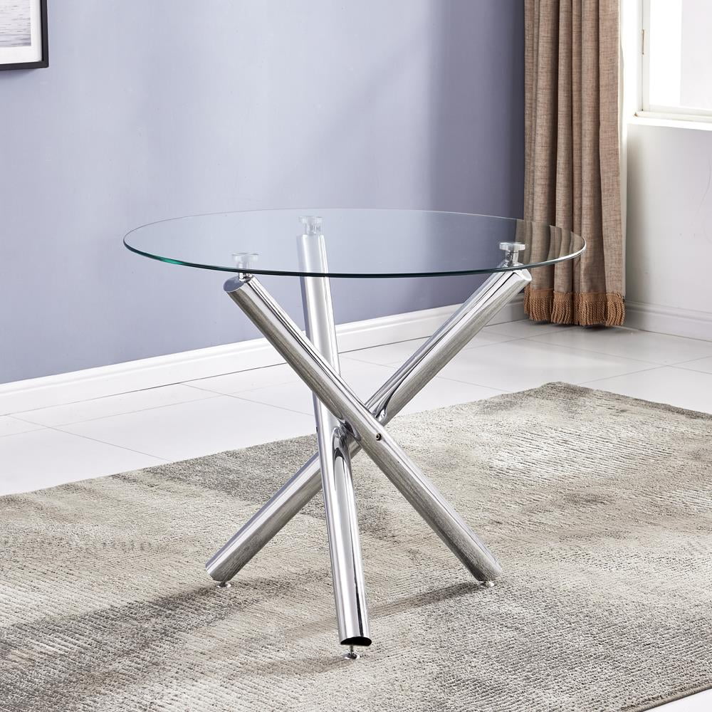 Ktaxon Modern Dining Table Round Tempered Glass Kitchen Table for 4