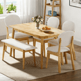 thumbnail image 1 of Ktaxon Solid Wood Dining Table Set for 6, Mid-Century Dining Room Table with 4 Padded Chairs & Bench, 47.3" Dining Room Set for 4~6 Family Use, Natural Wood, 1 of 8