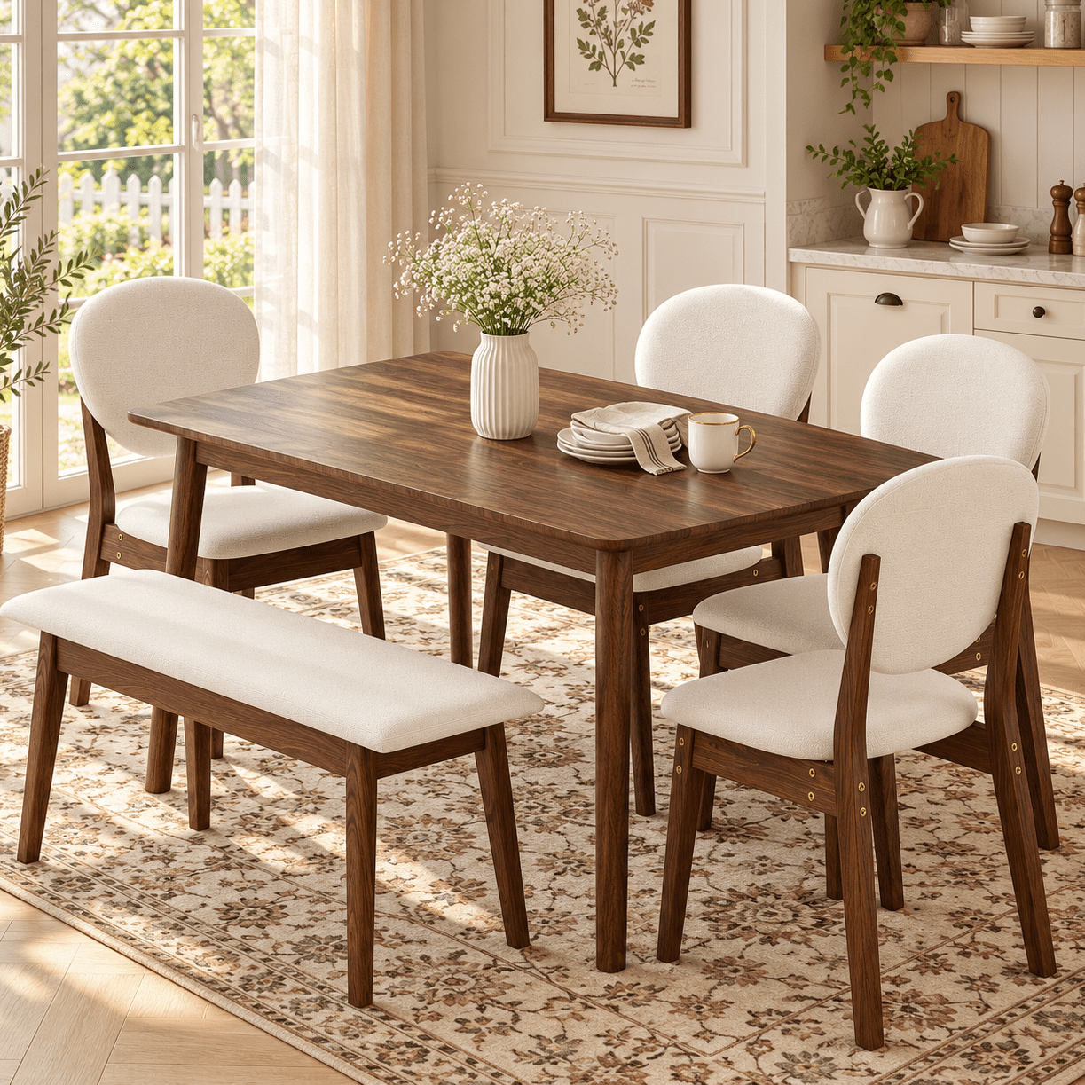 Ktaxon 5 Piece Dining Room Set, Glass Table with 4 White Dinner